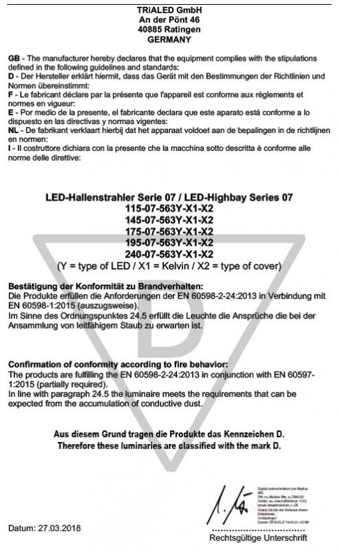 D classificatie serie 07 LED straler